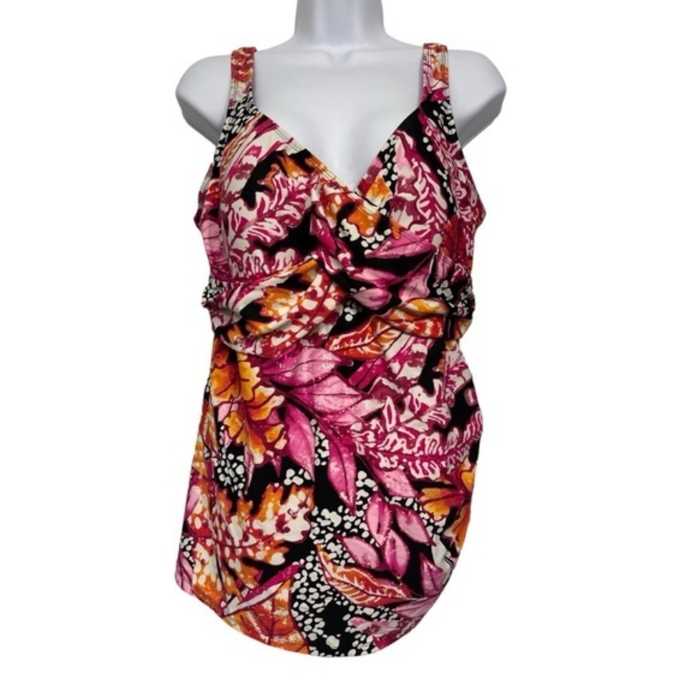 Women's Vintage VTG ALIA Floral Skirt Swimsuit Pink Black Size 16/36 EUC #7332